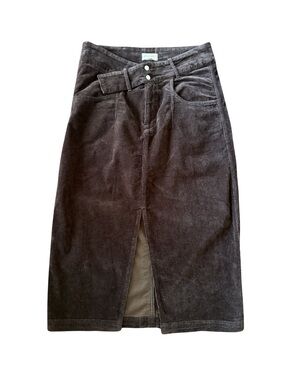 Pilcro Anthropologie Corduroy Midi Skirt Brown Front Slit Size 8